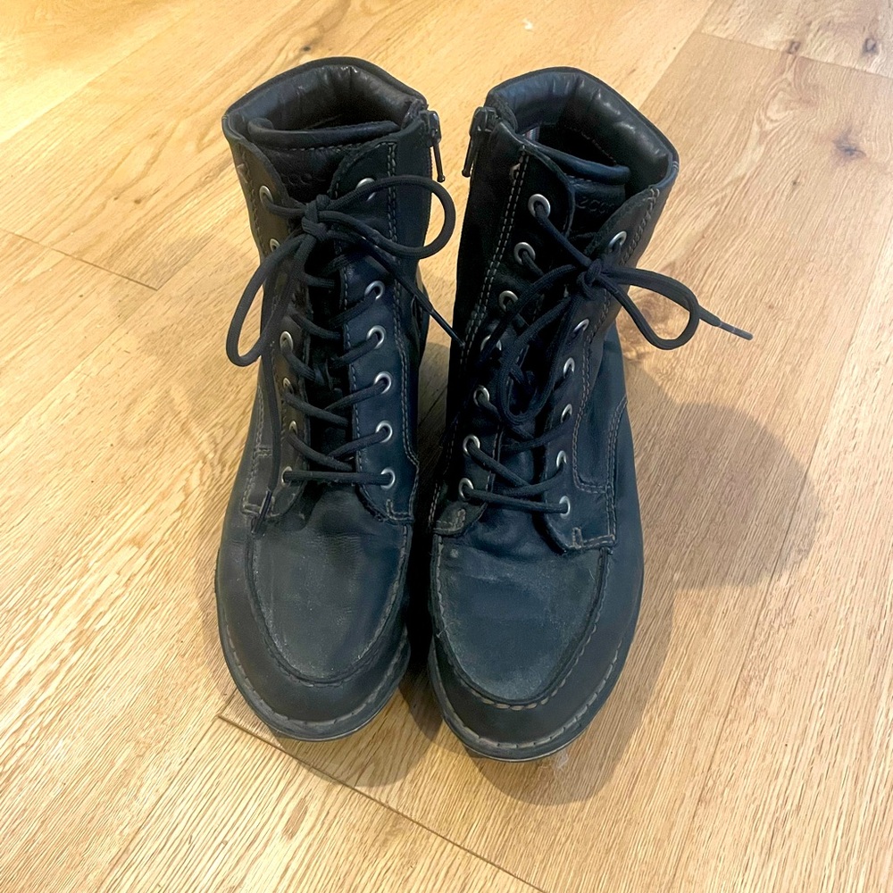 Ecco leather combat black boots